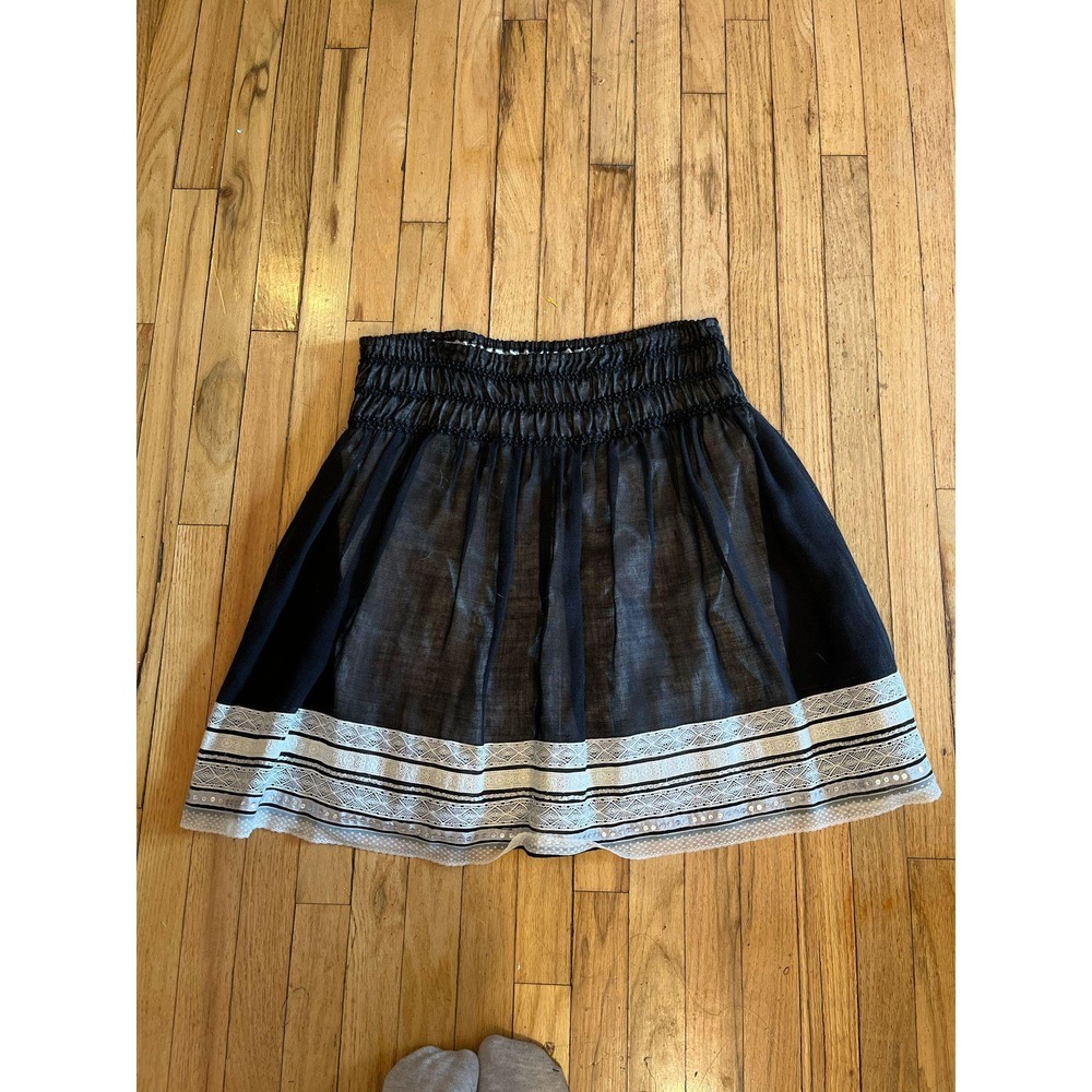 Laundry by Shelli Segal Mini Skirt Black‎ White Lace Trim Elastic Waist 6